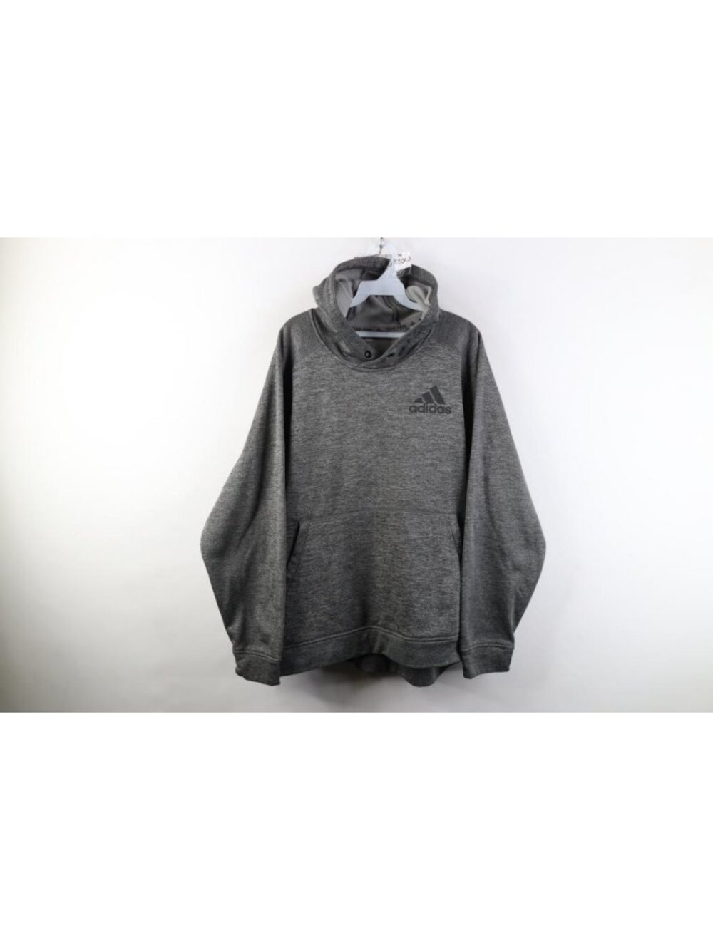 Y2K Adidas Mens 2XL XXL Spell Out Fleece Lined Hoodie Sweatshirt Heather Gray